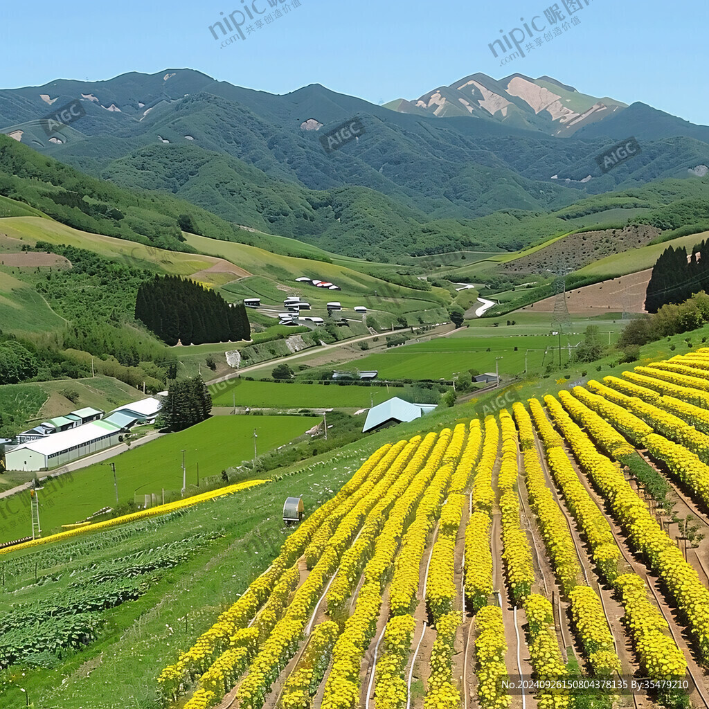 山間梯田 金黃花海