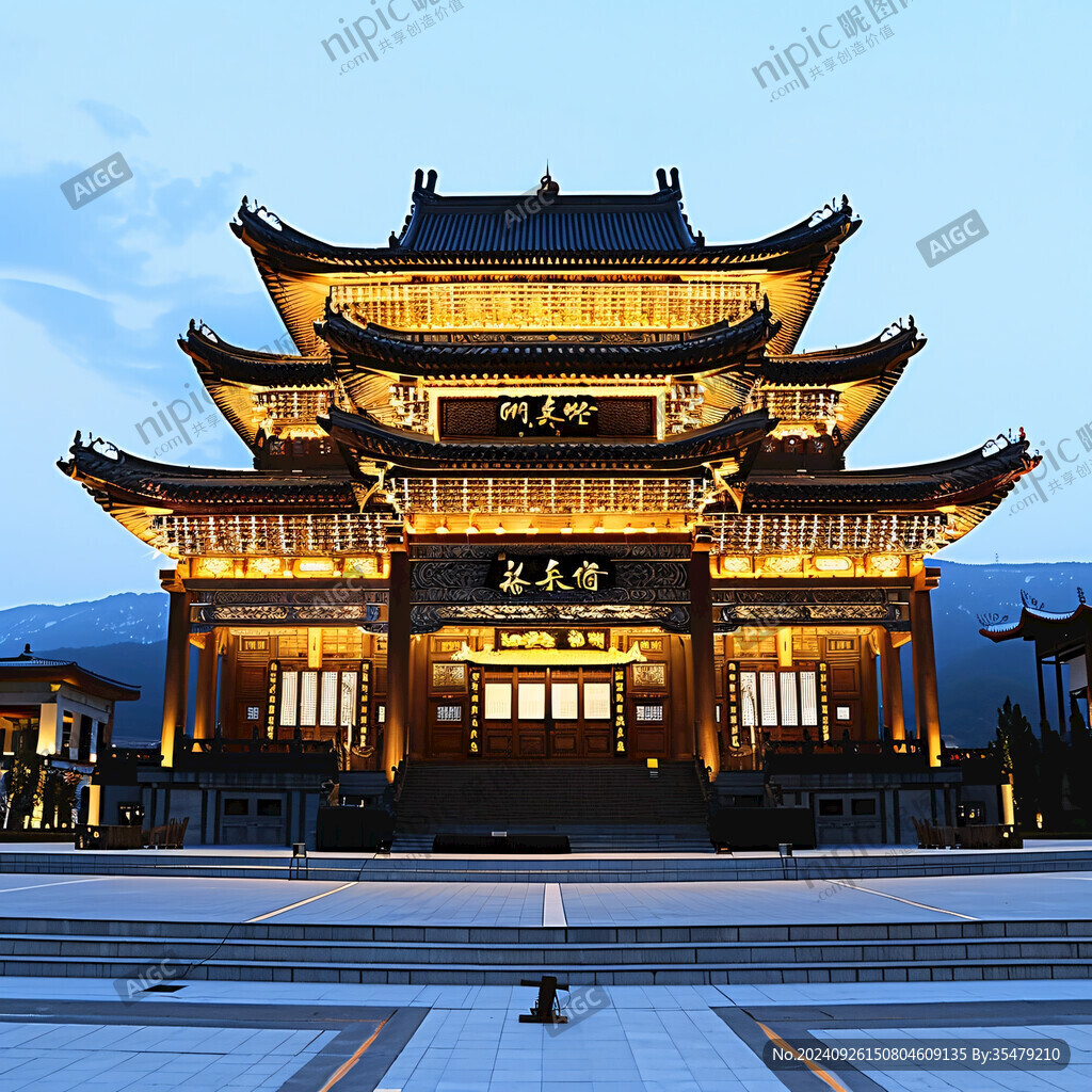 夜幕下的古剎莊嚴