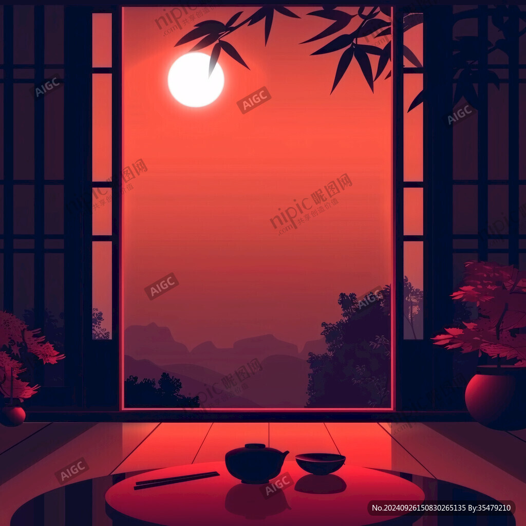 日式茶室 靜謐月夜