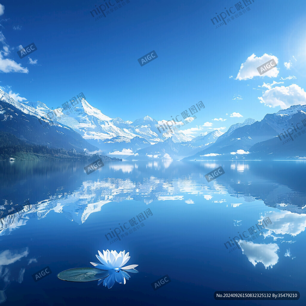 靜謐湖光 一花獨秀