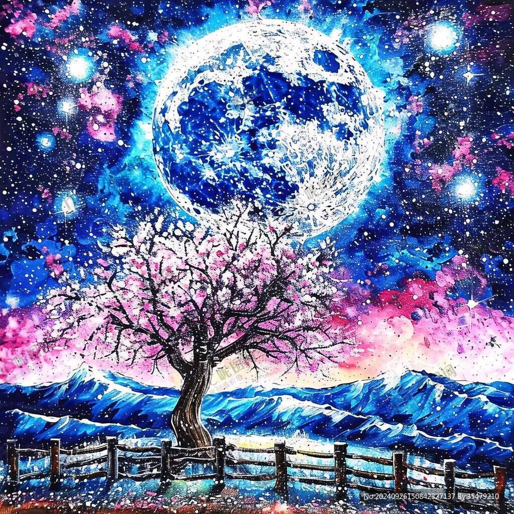 月光下的櫻花樹