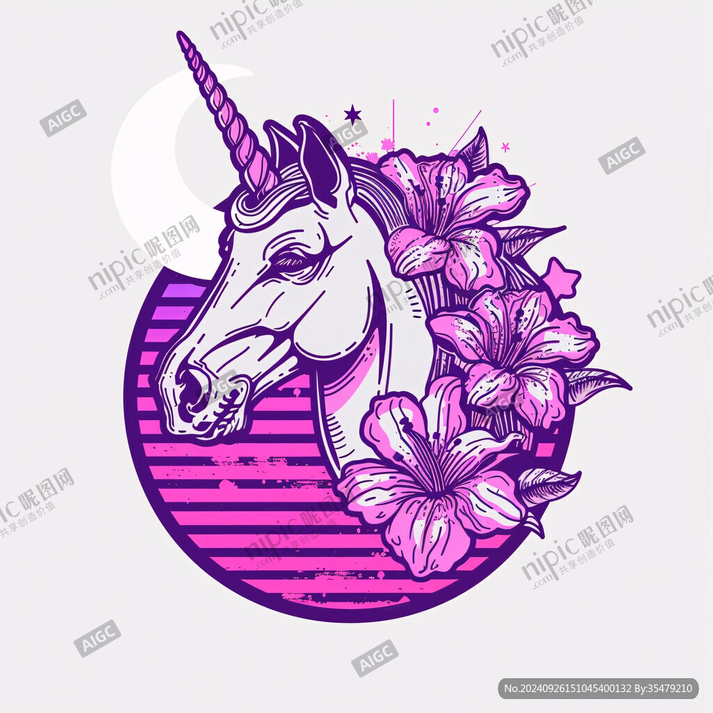 夢(mèng)幻獨(dú)角獸花卉圖案