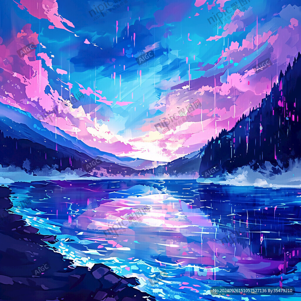 夢幻湖光 靜謐雨夜