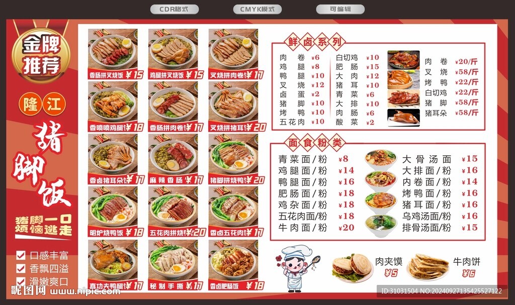 豬腳飯價目表