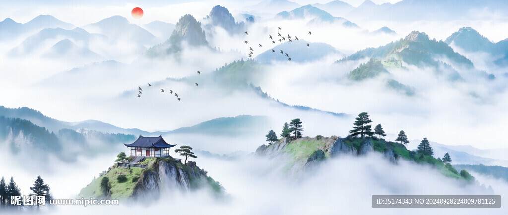 唯美意境山水風景背景墻