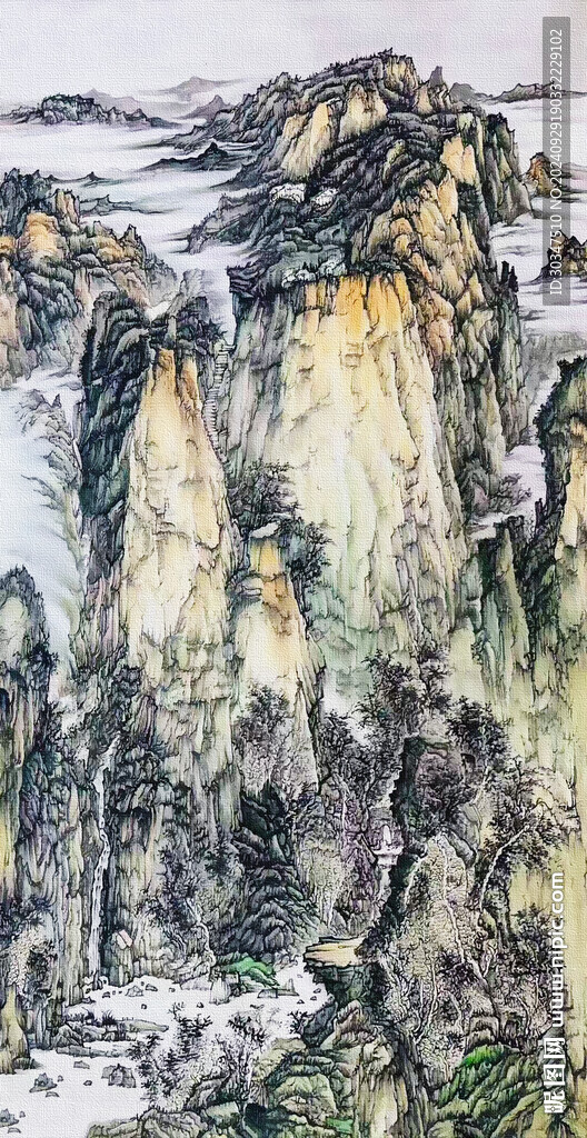 仿古工筆山水畫