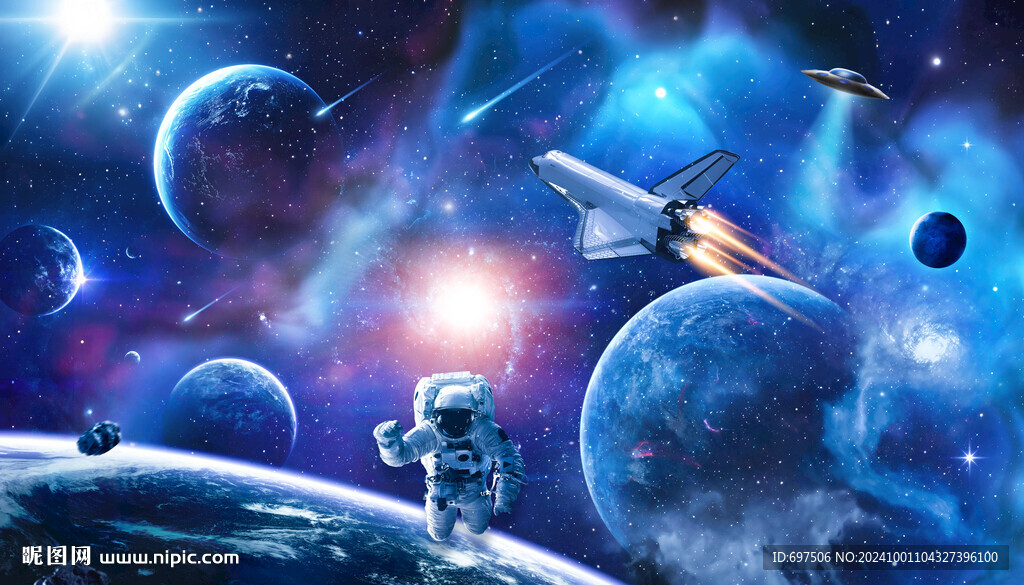 宇宙星球太空宇航員火箭銀河背景