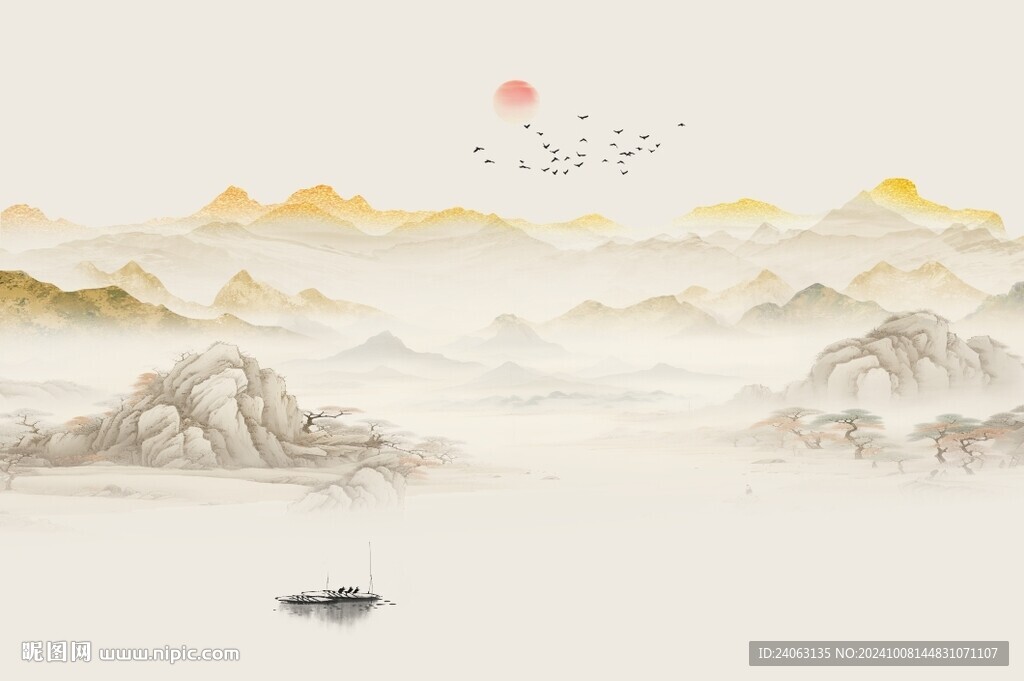 新中式山水背景墻
