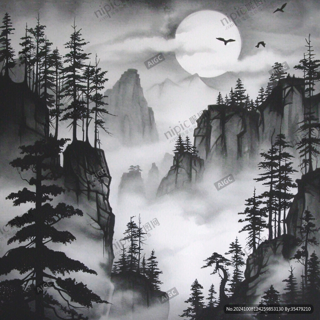 水墨數(shù)字畫工筆山水