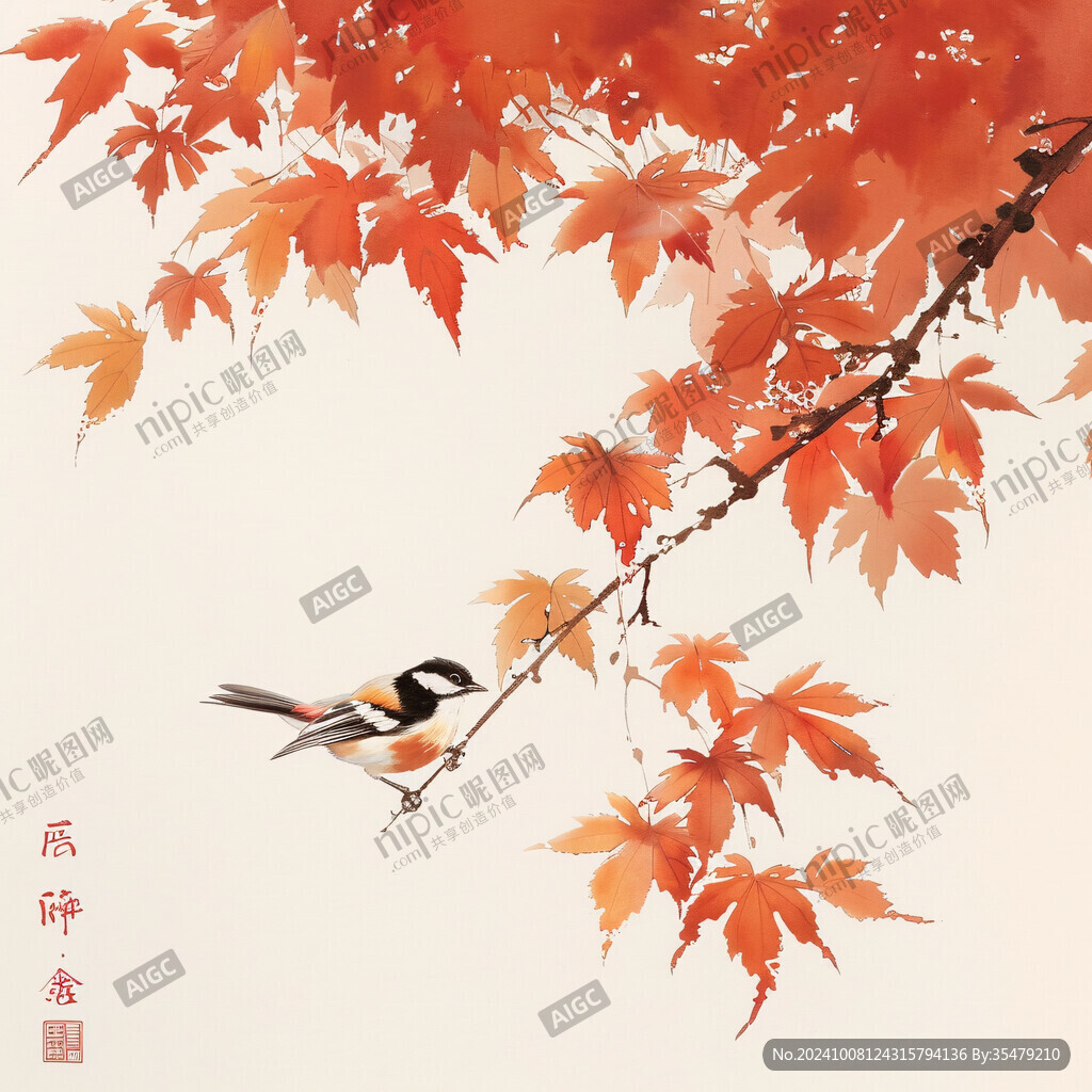 楓葉花鳥