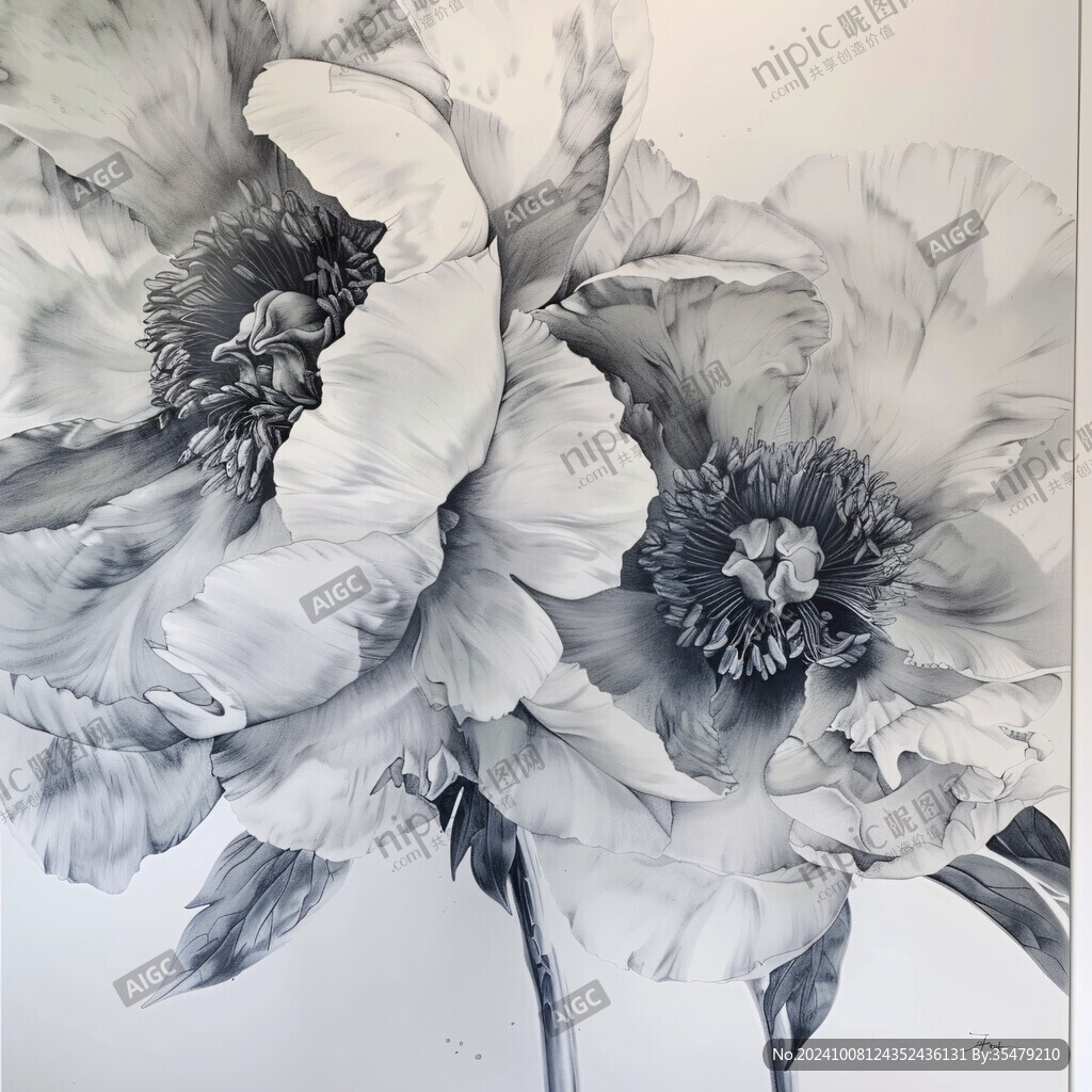 噴墨青花牡丹