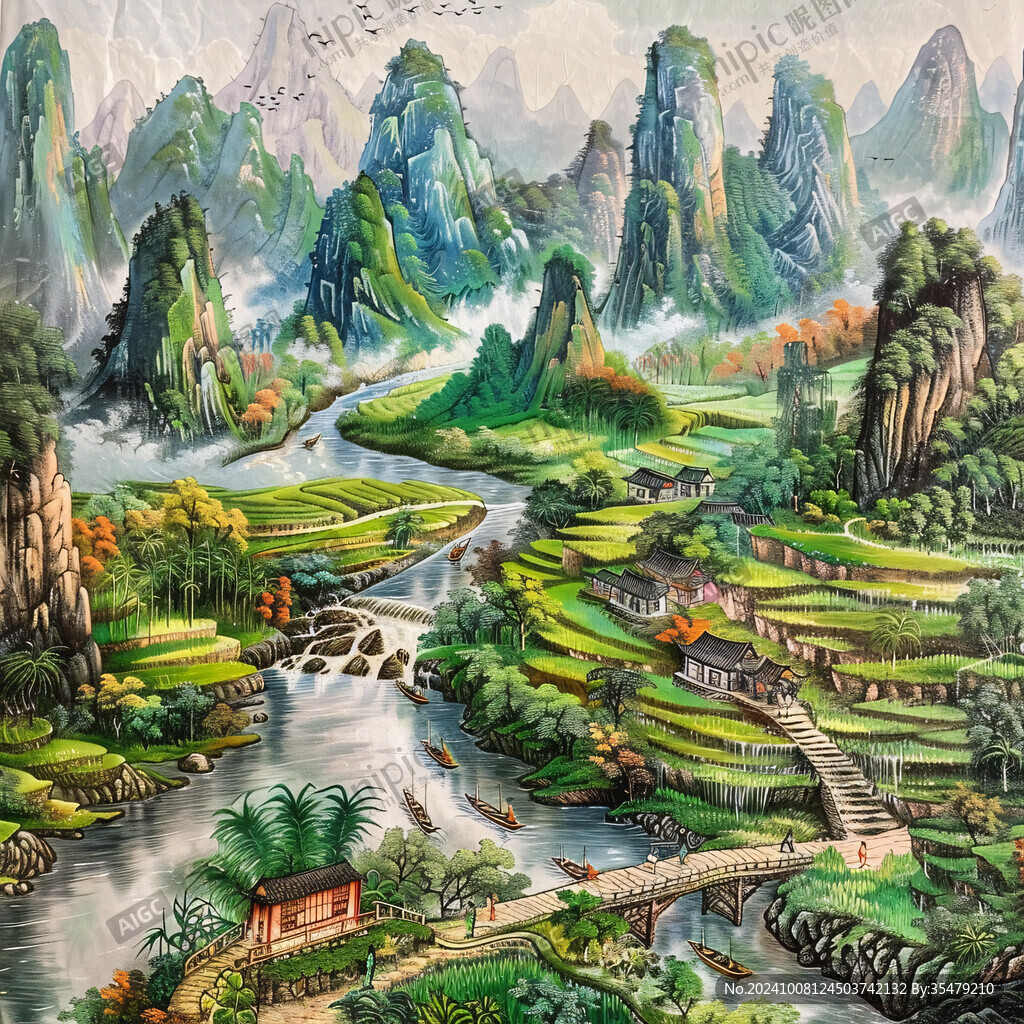 巨幅山水田園
