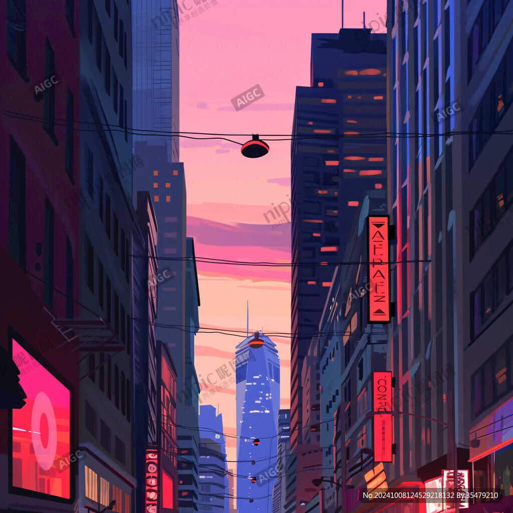 日落街道插畫