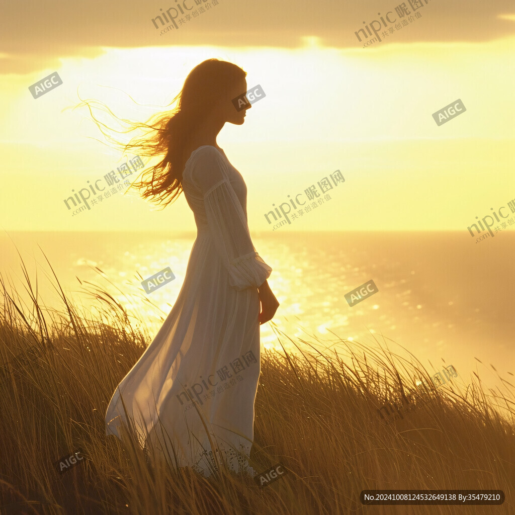 自然風景夕陽下的女孩