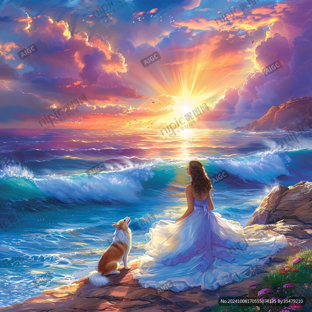 海邊少女插畫