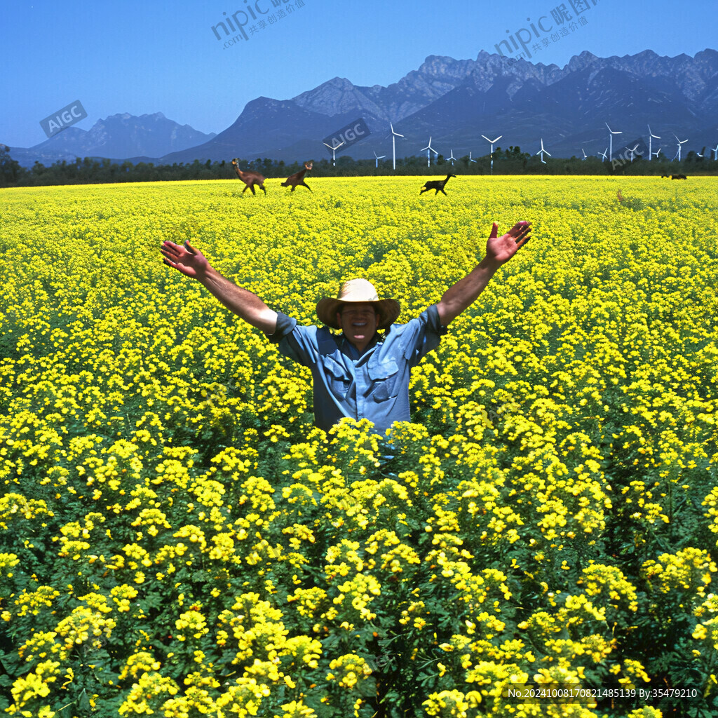 油菜花地里拍照的人
