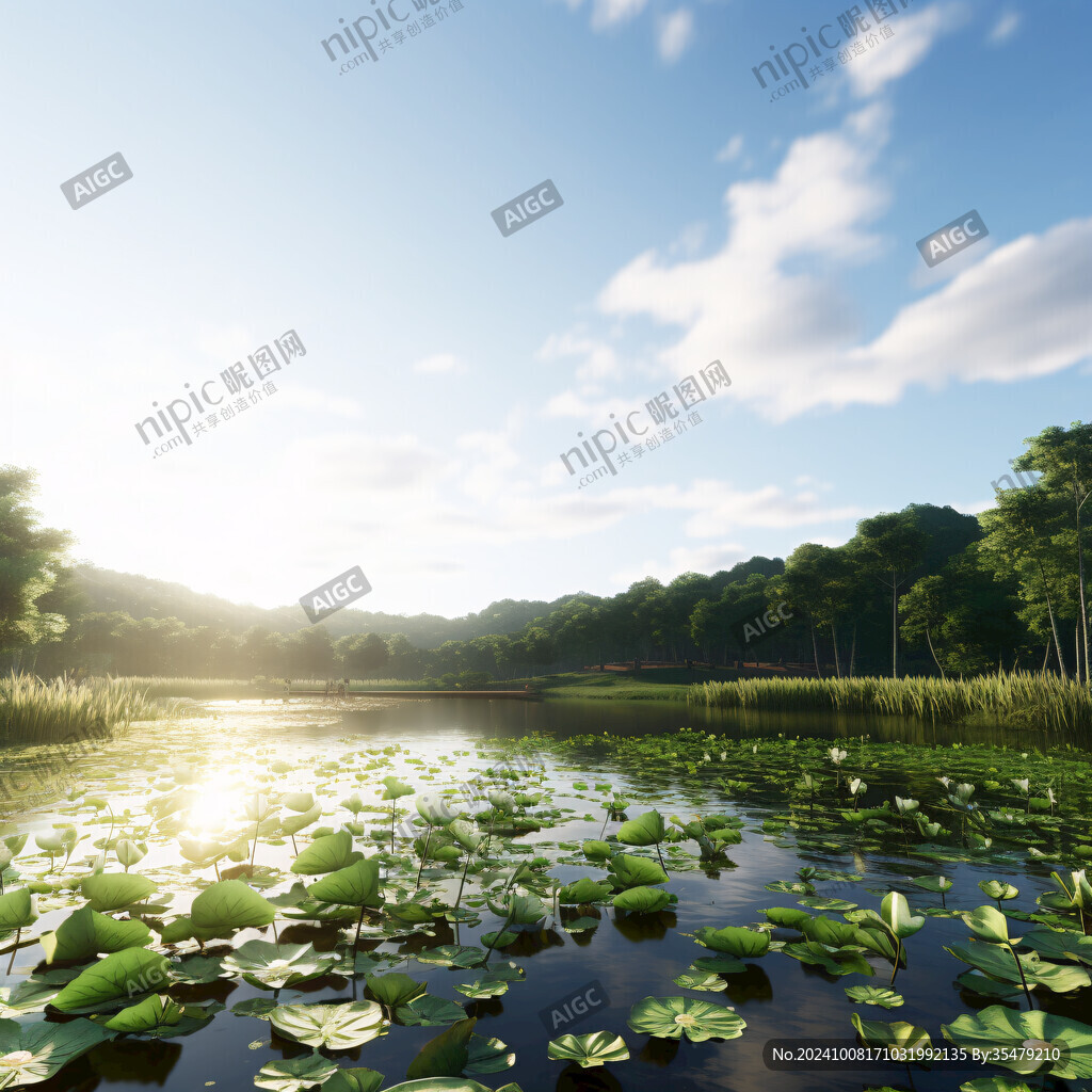 清晨陽光荷塘