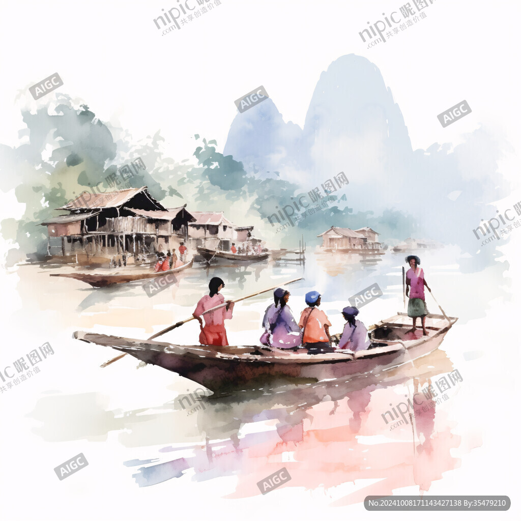 廣西剪影旅游手繪水彩