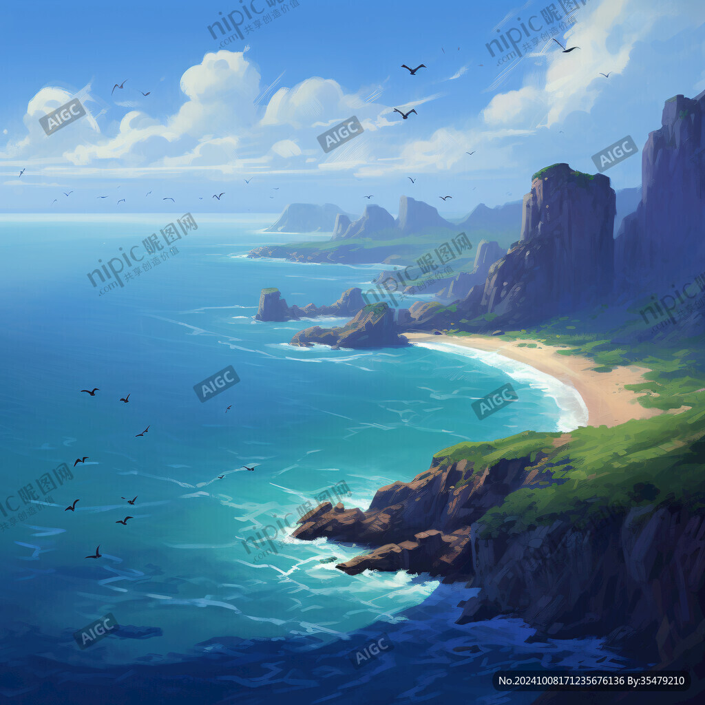 唯美海岸風景插畫