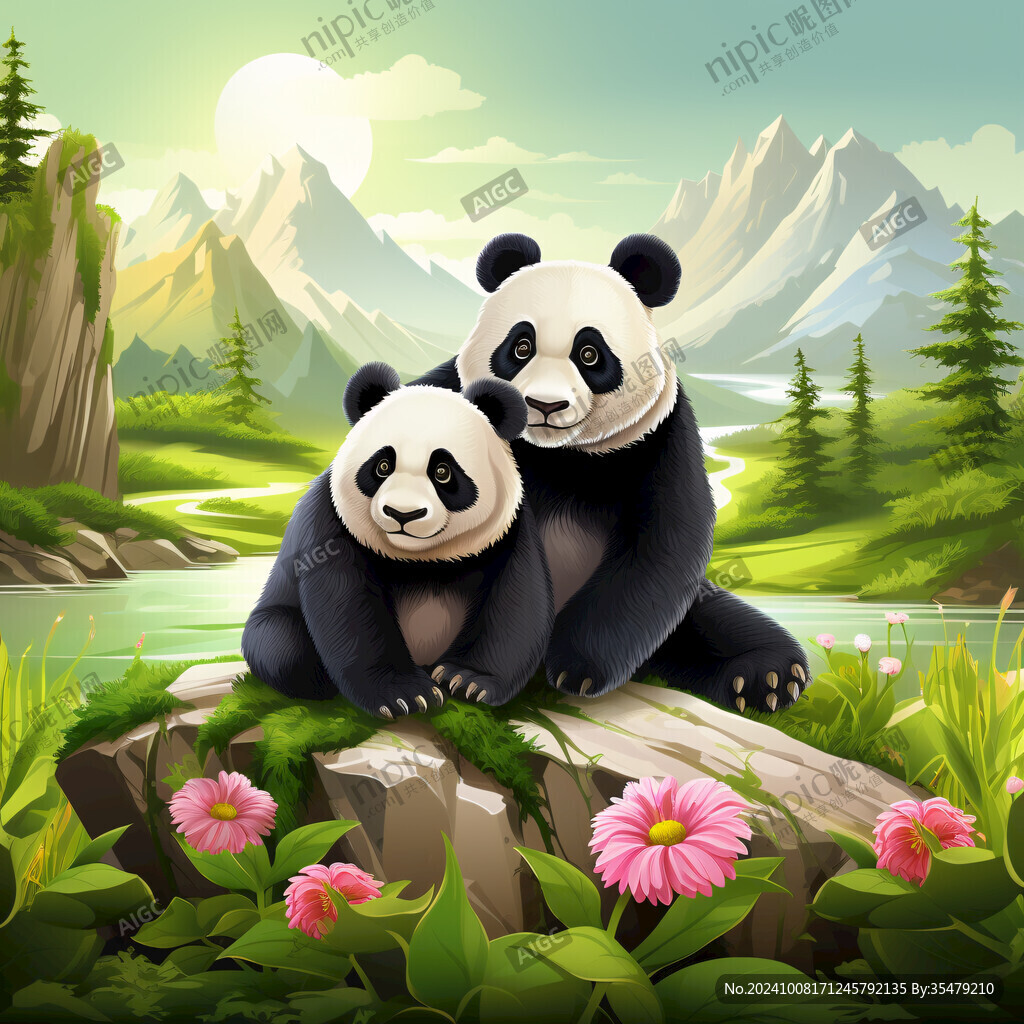 珍稀動(dòng)物熊貓插畫