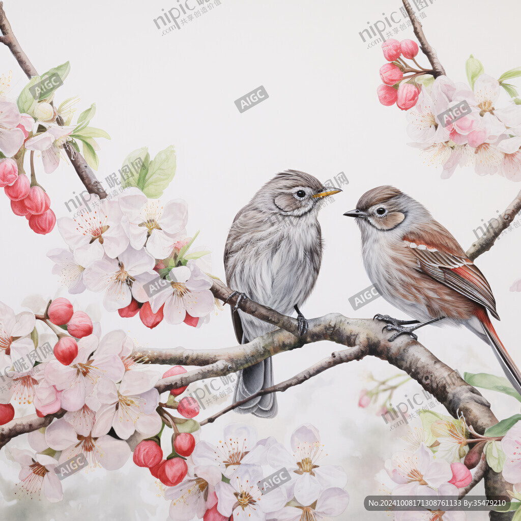 桃花小鳥裝飾畫