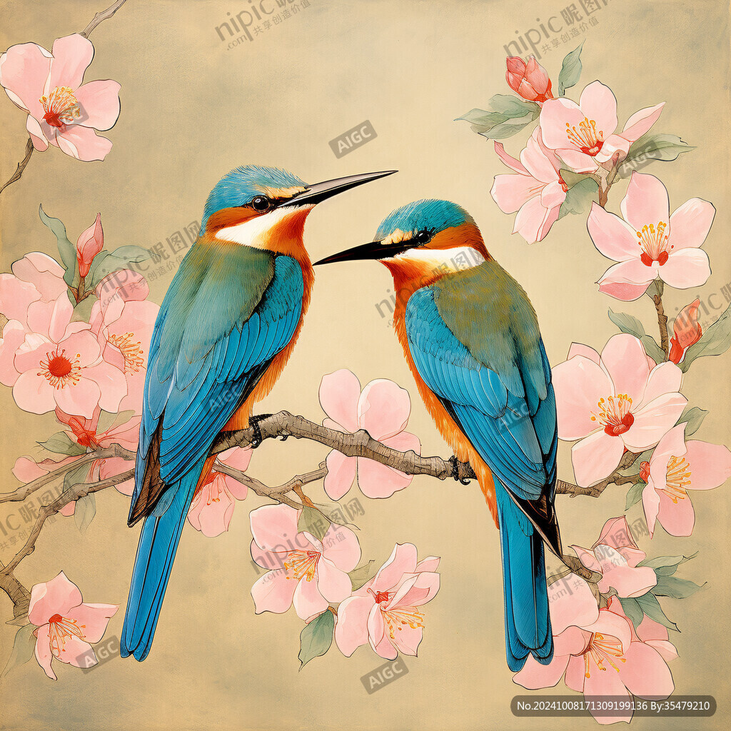 桃花鳥裝飾畫