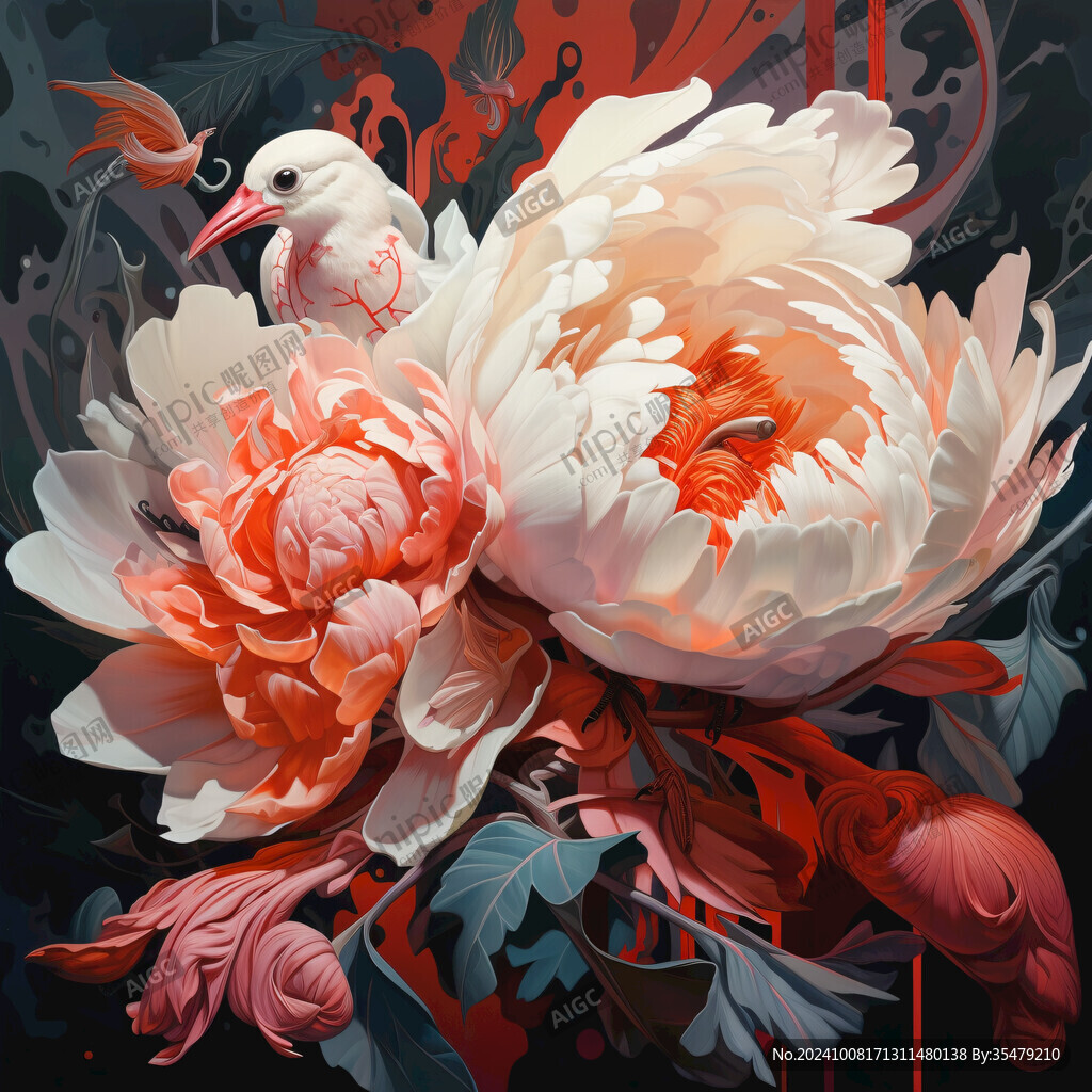 國潮牡丹花鳥