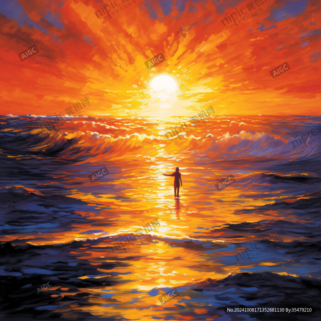 海上日出油畫