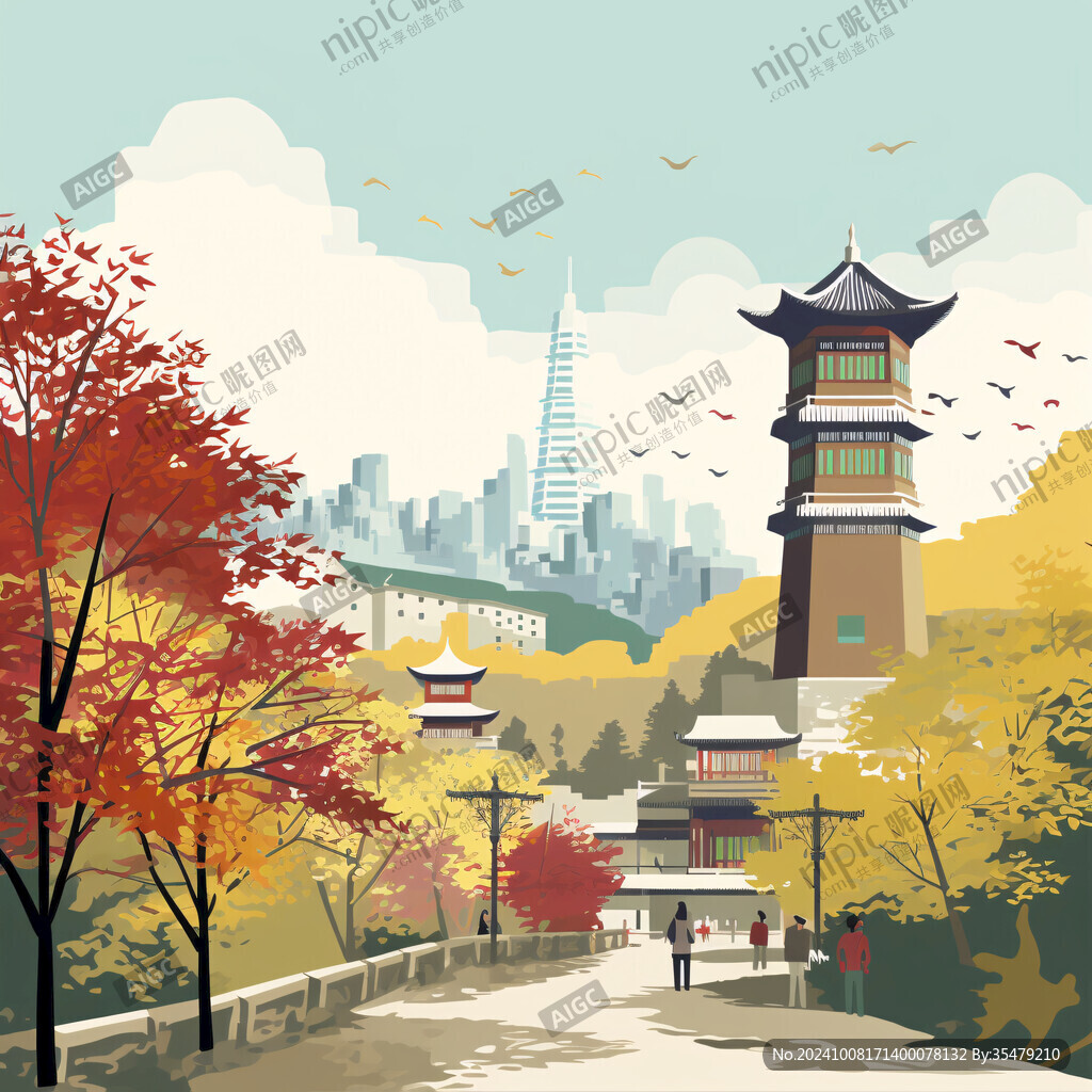鱷渡秋風地標插畫