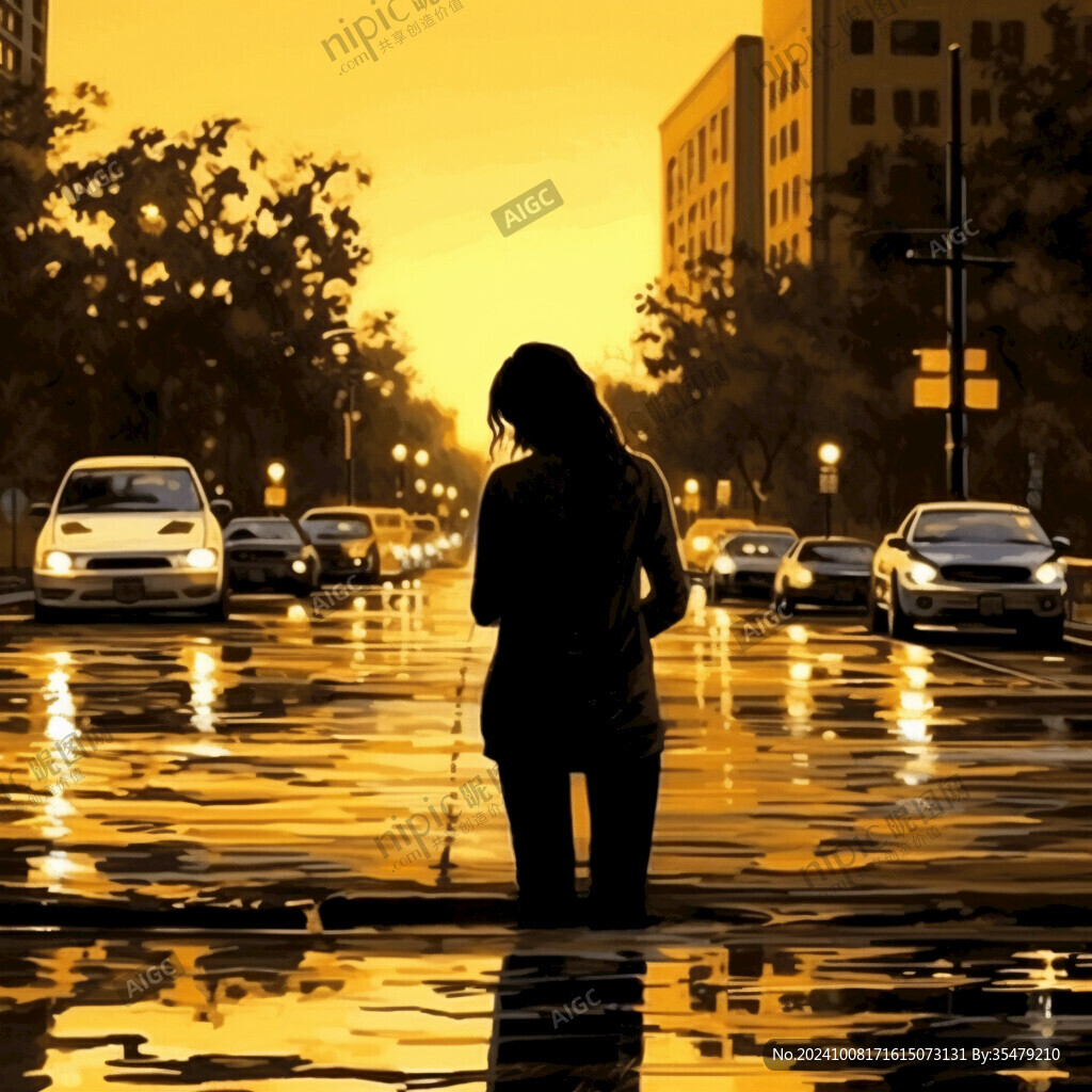夜雨趕路的女人