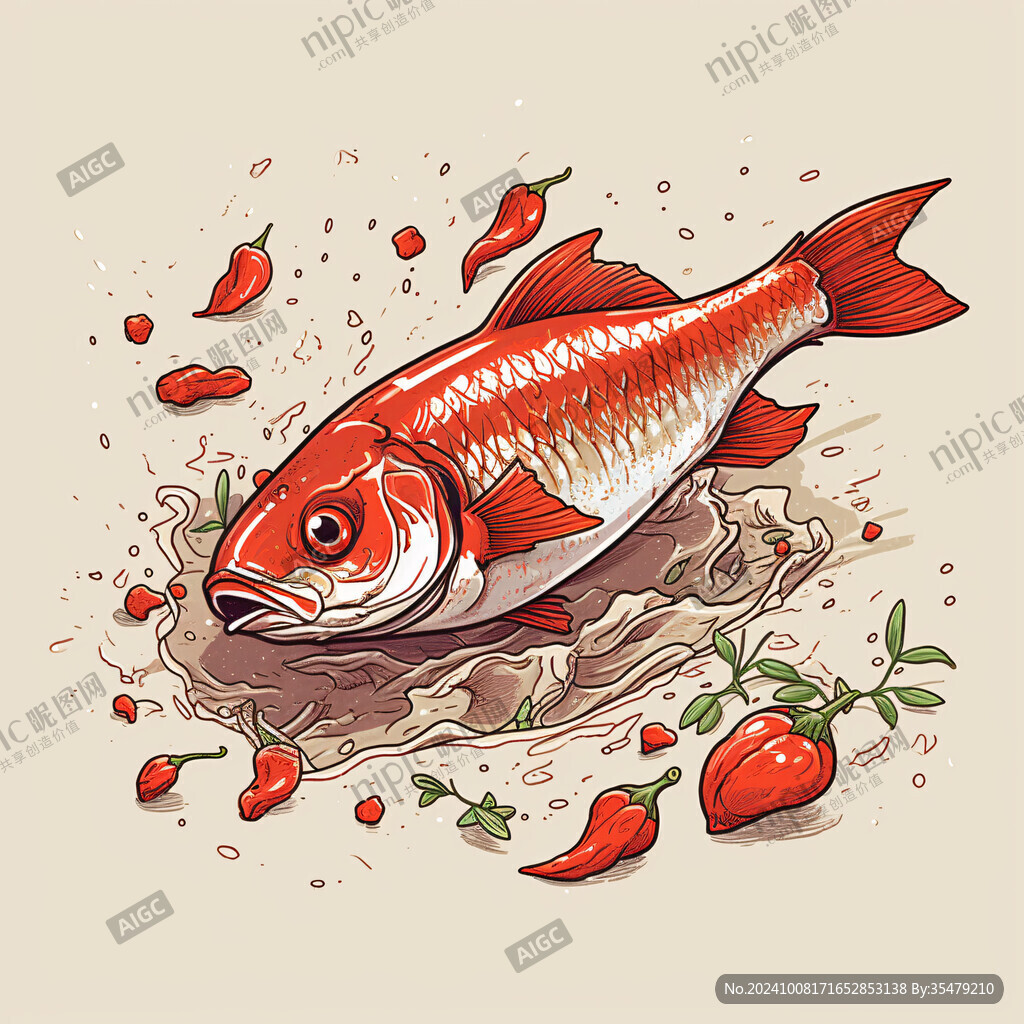 手繪糖醋鯉魚包裝插畫