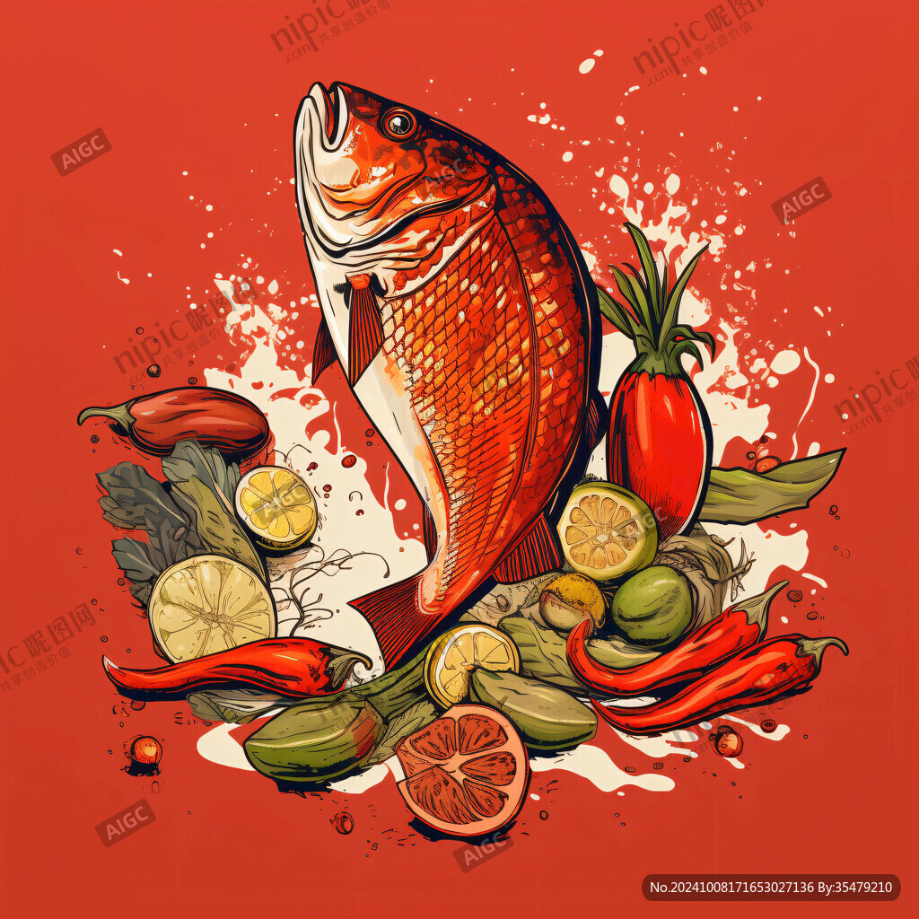 預制菜紅燒魚包裝插畫