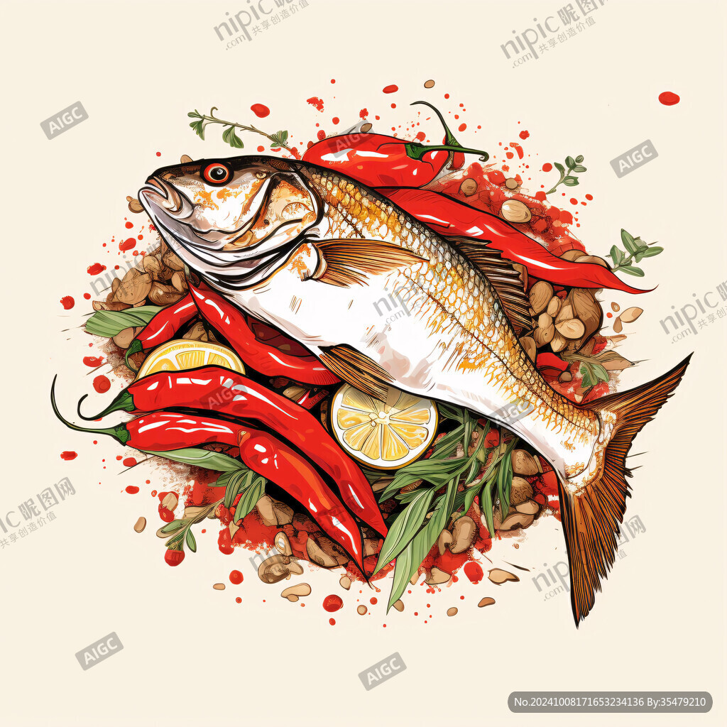 魚肉手繪插畫