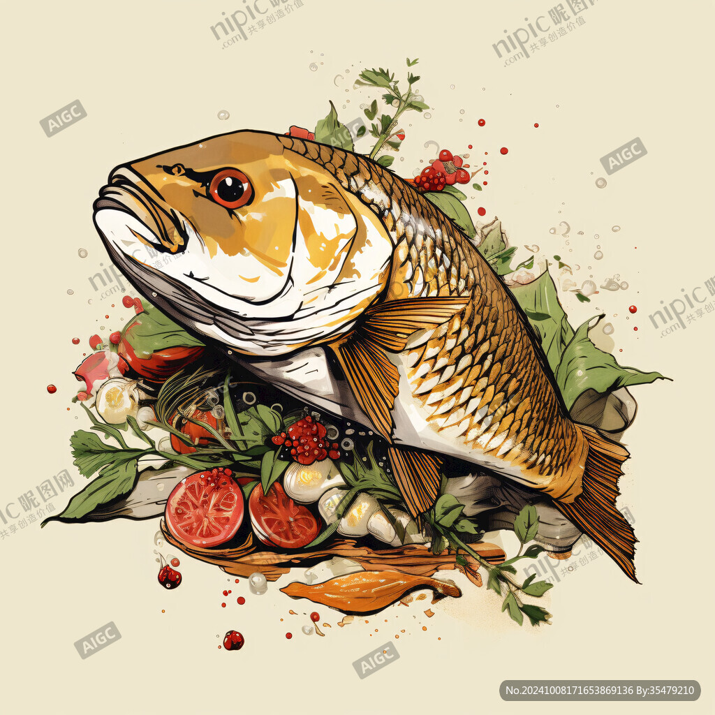 手繪糖醋鯉魚(yú)包裝插畫(huà)
