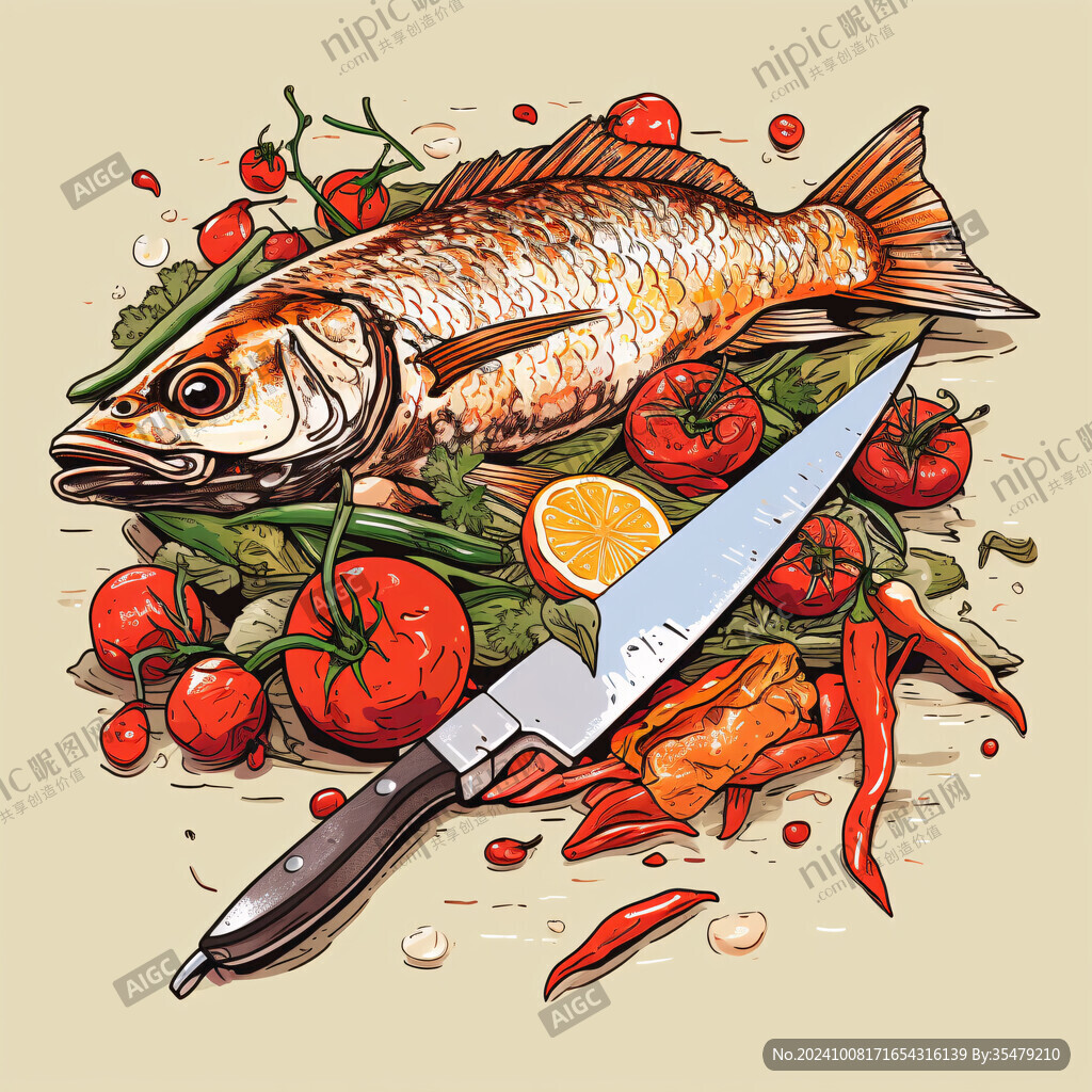 魚肉手繪插畫
