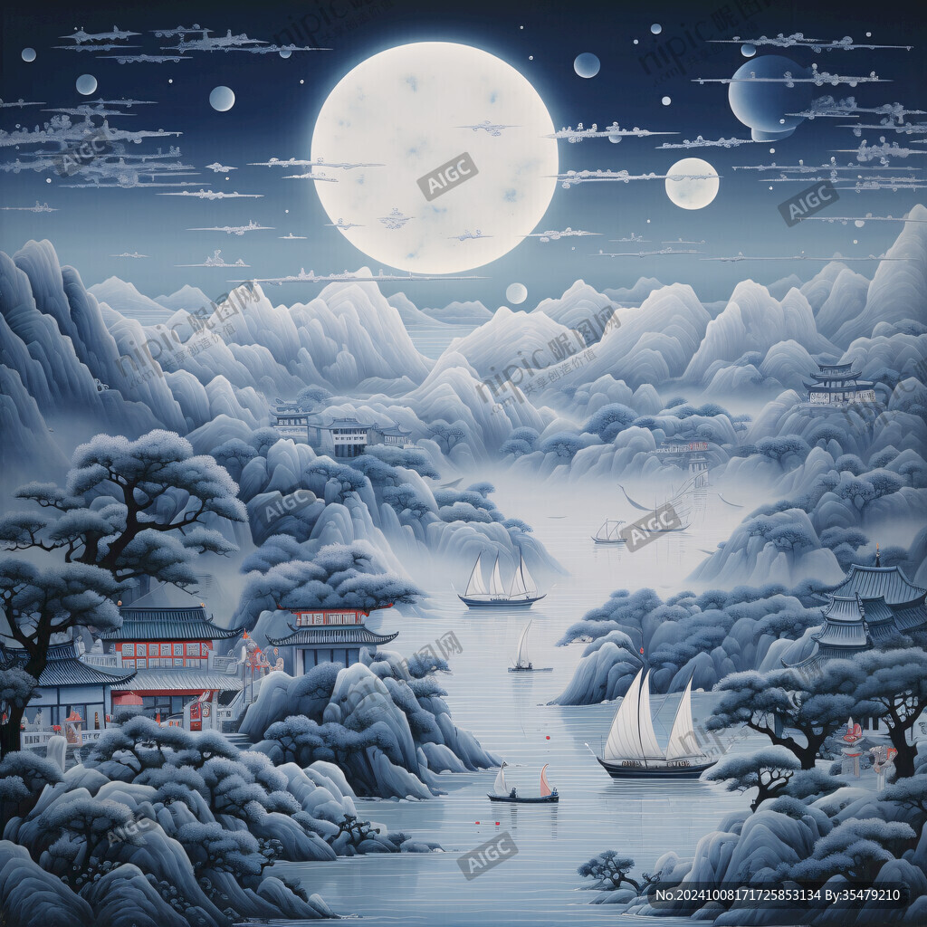 皓月雄風景觀插畫