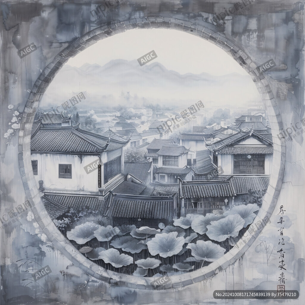 江南小鎮水彩