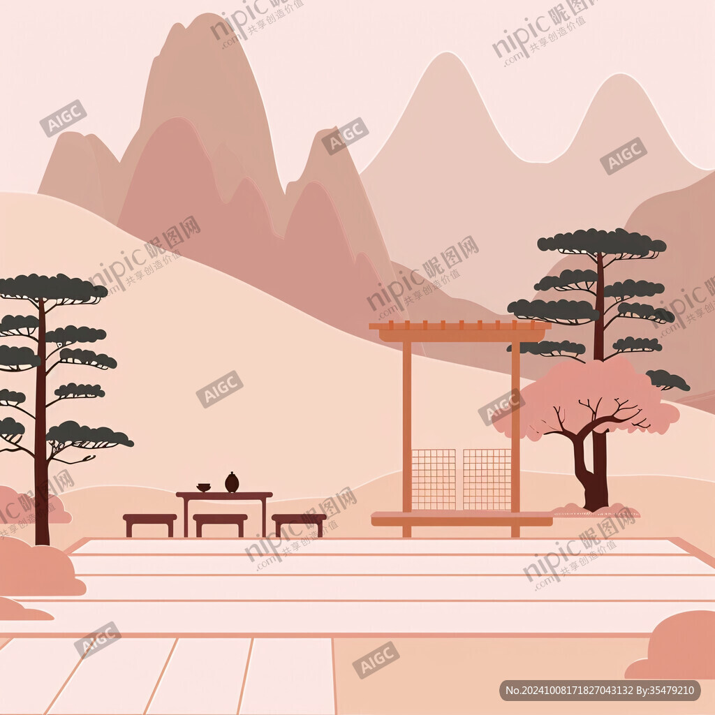 中式場景描邊插畫