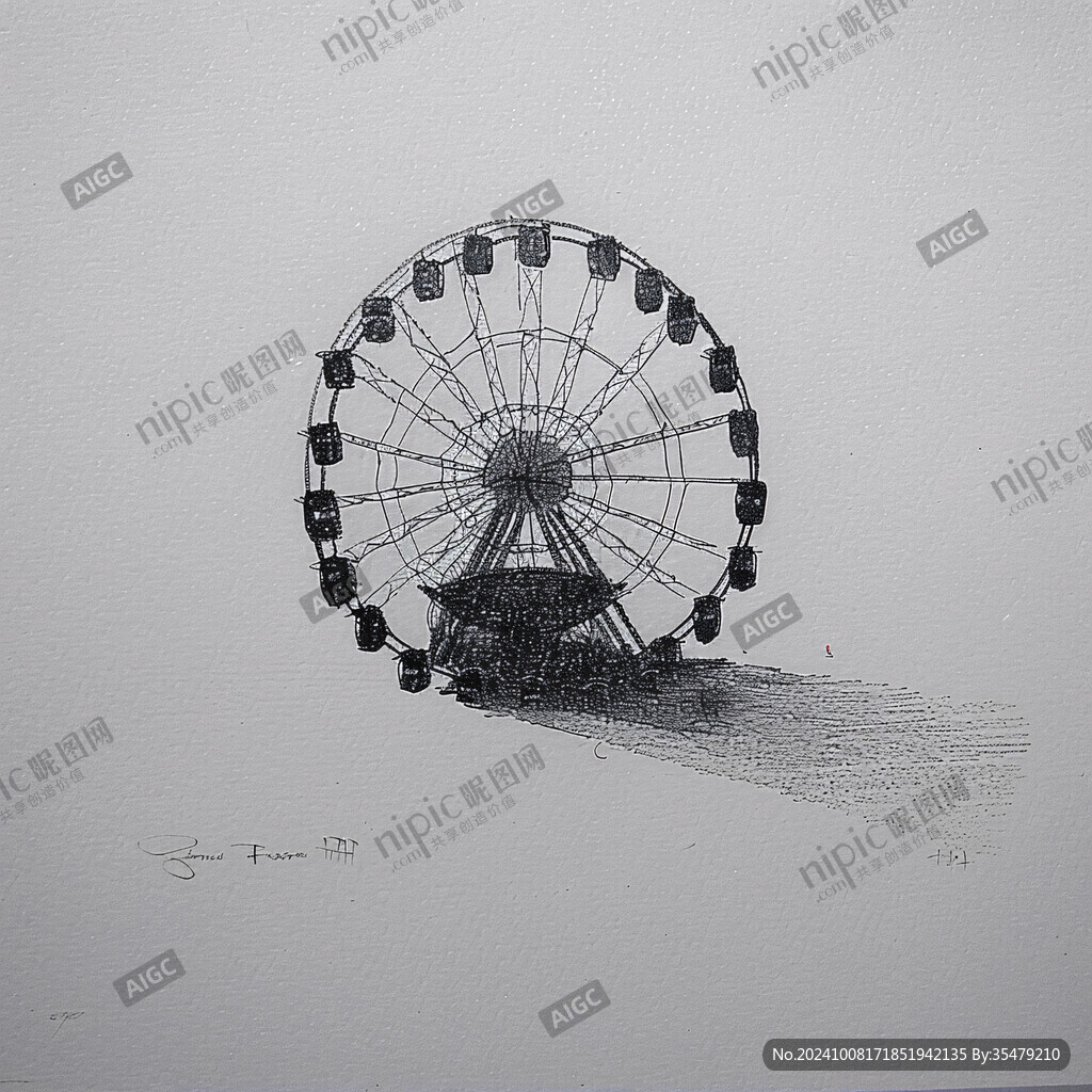 摩天輪素描線描白描