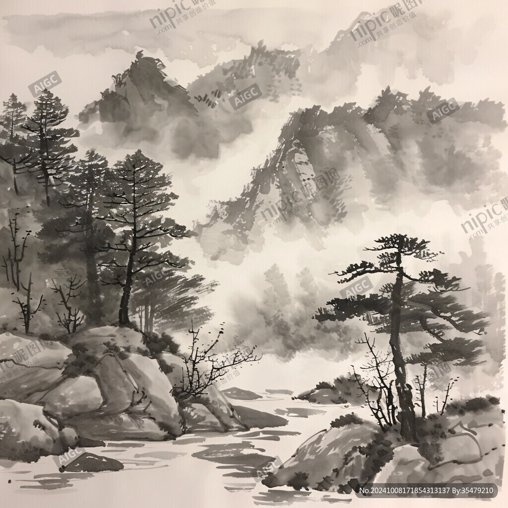 國畫松石云霧遠(yuǎn)山