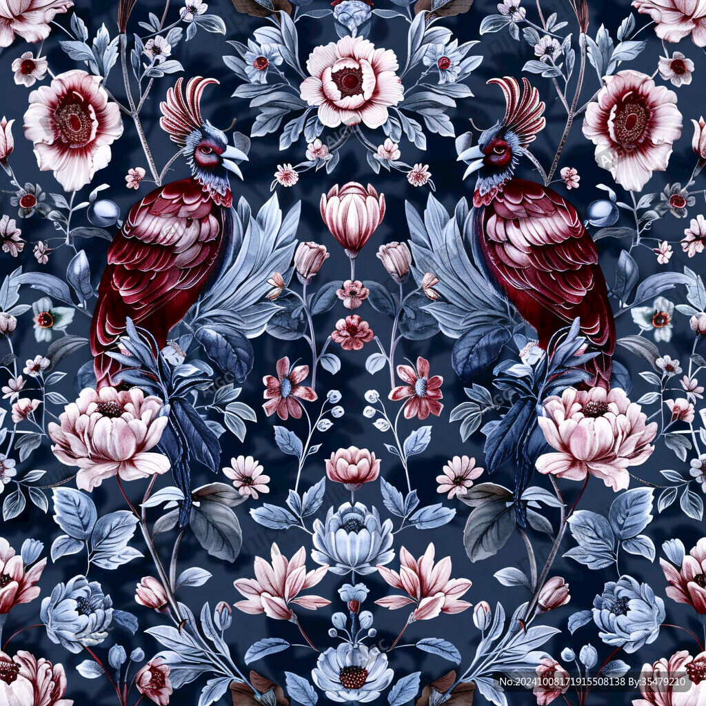 鮮花孔雀國潮插畫