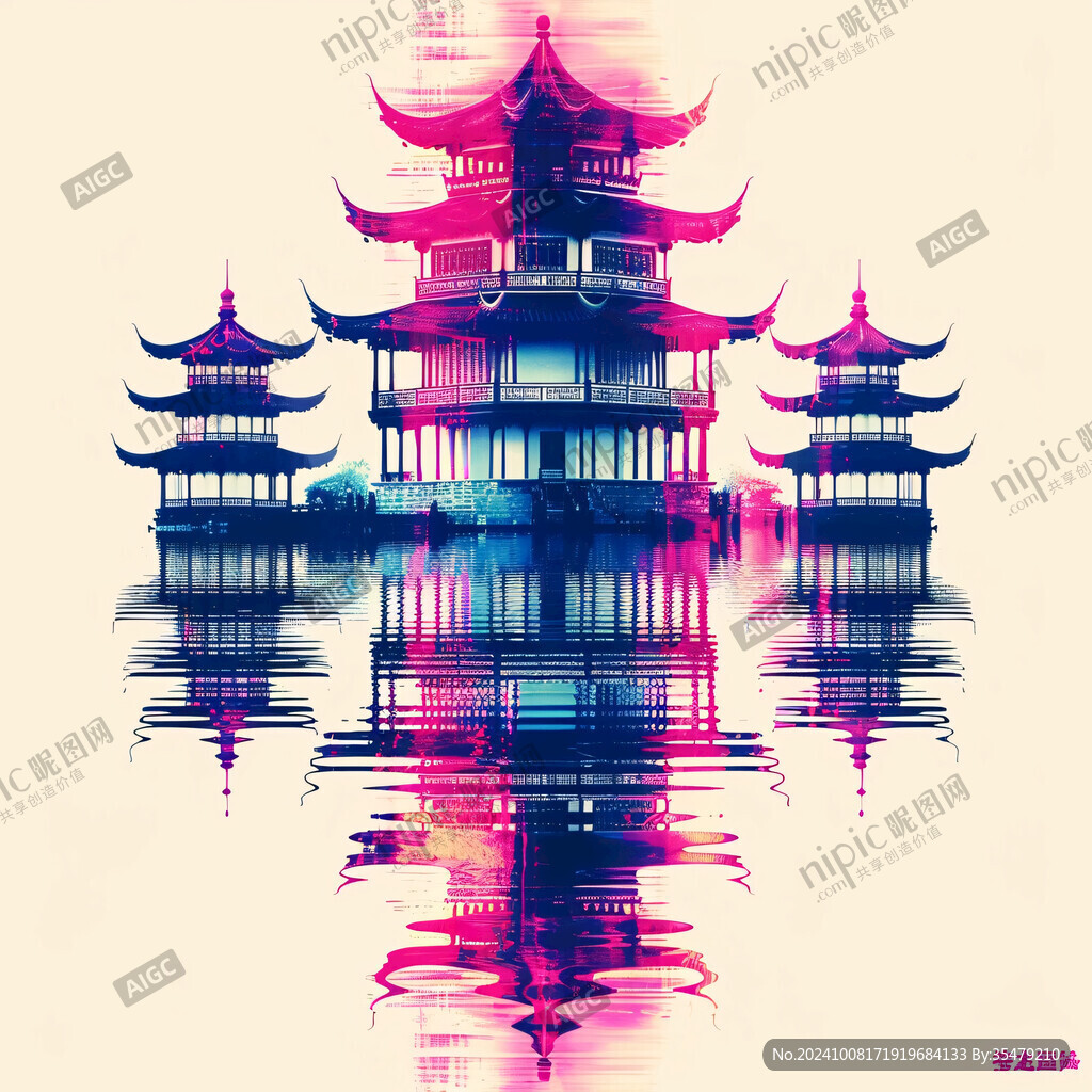 中國地標建筑山水畫