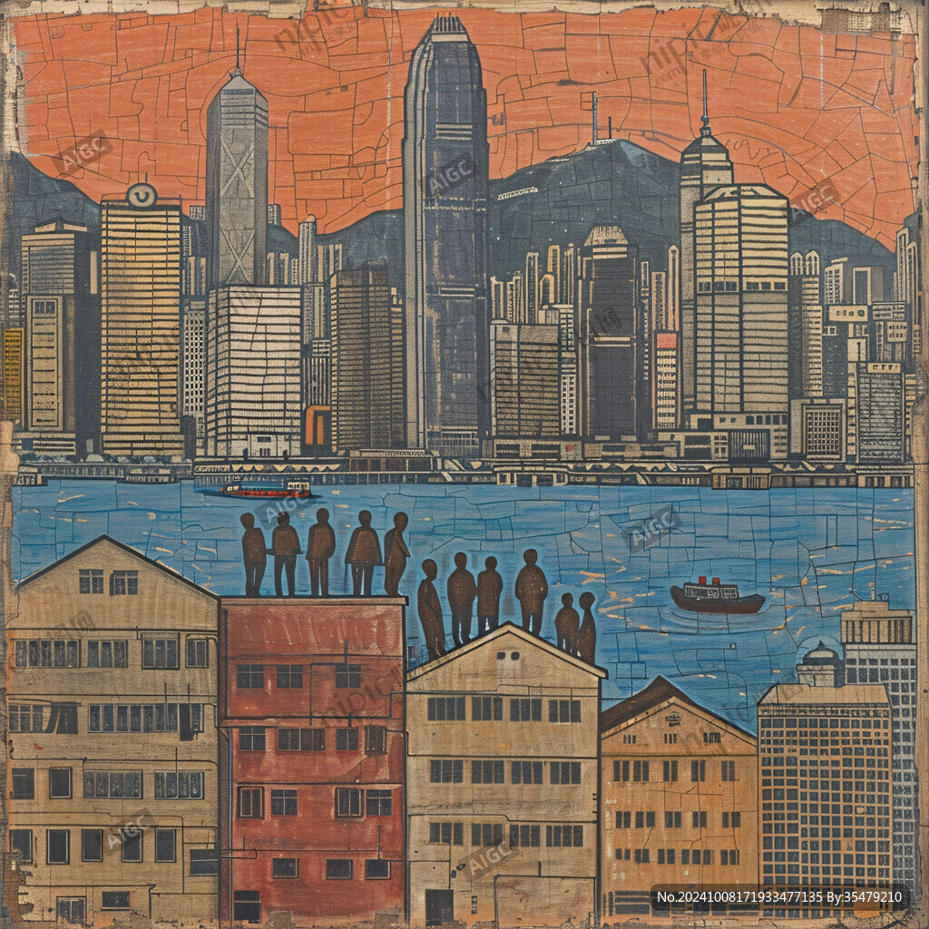 維多利亞港手繪插畫
