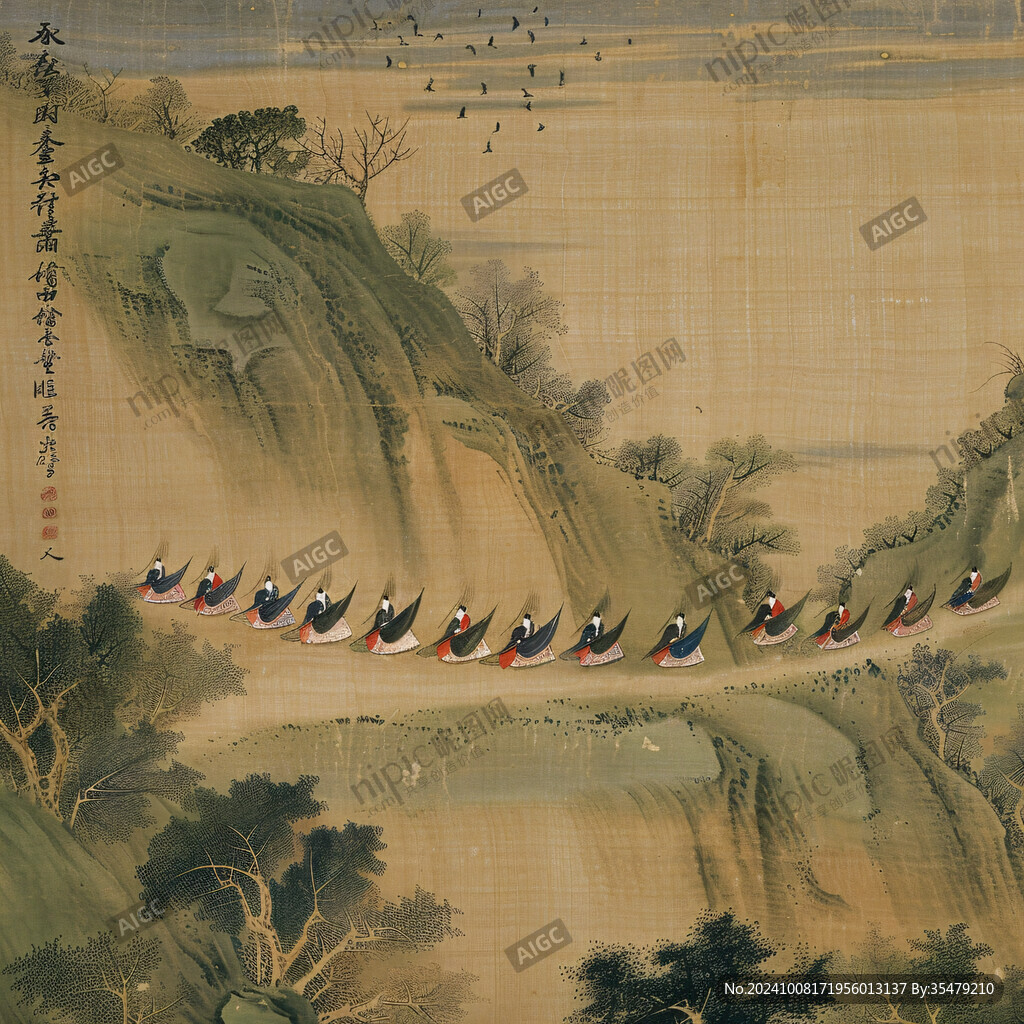 工筆山水瑞鶴圖