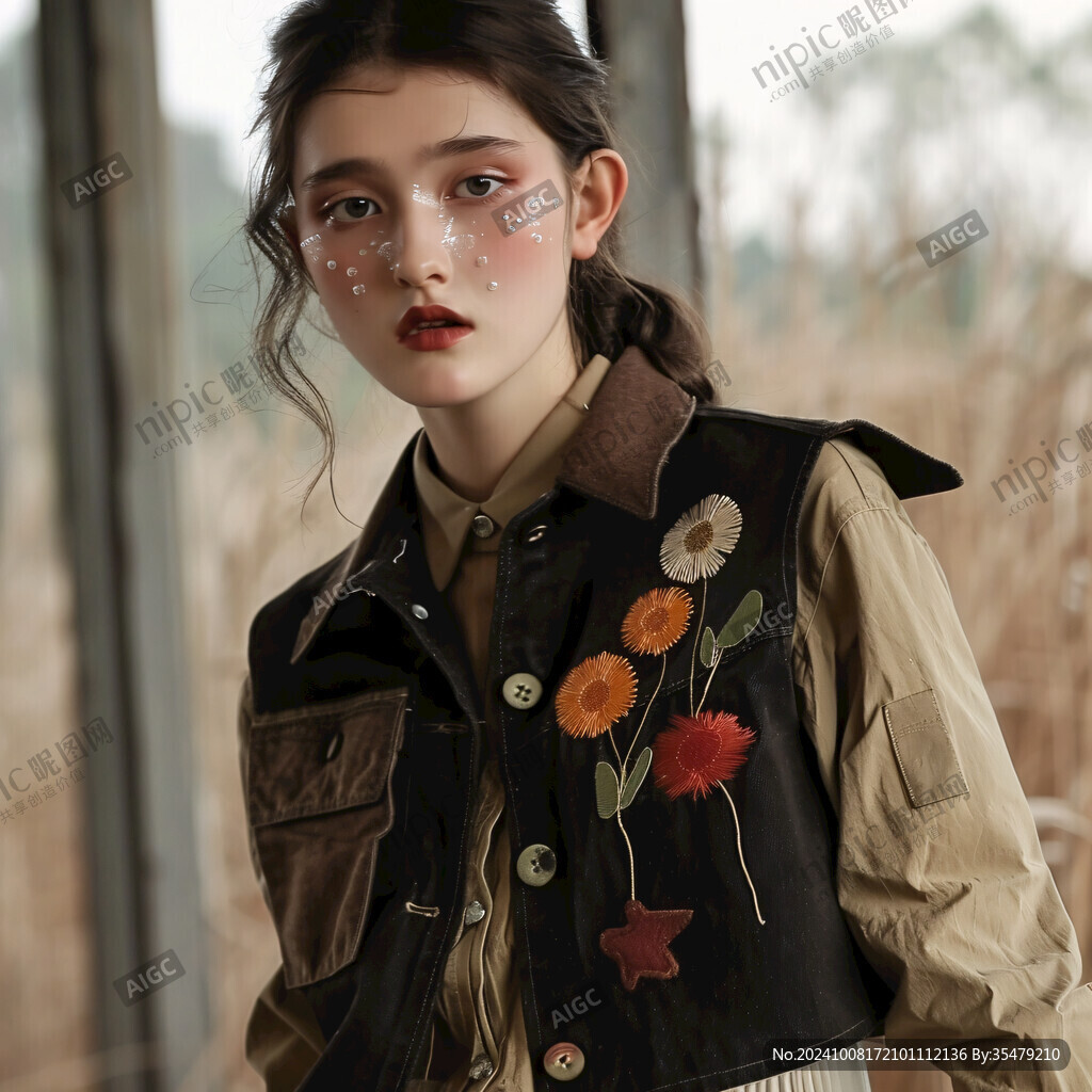 鑲邊拼花女童皮服