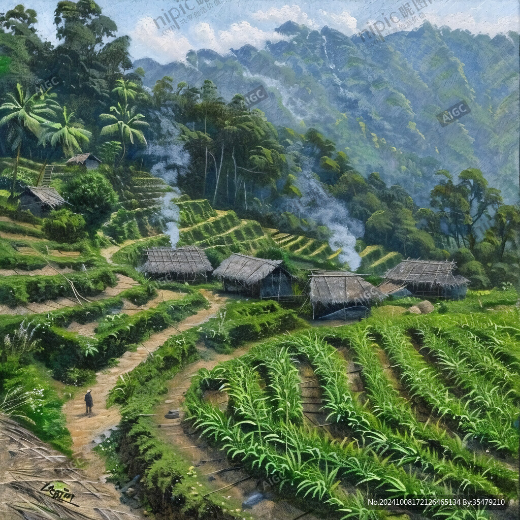 茶園油畫