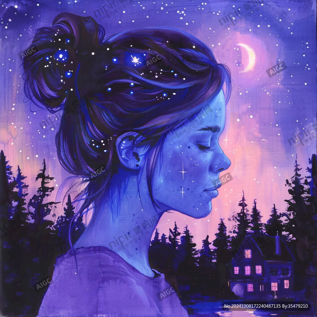 星空女孩插畫