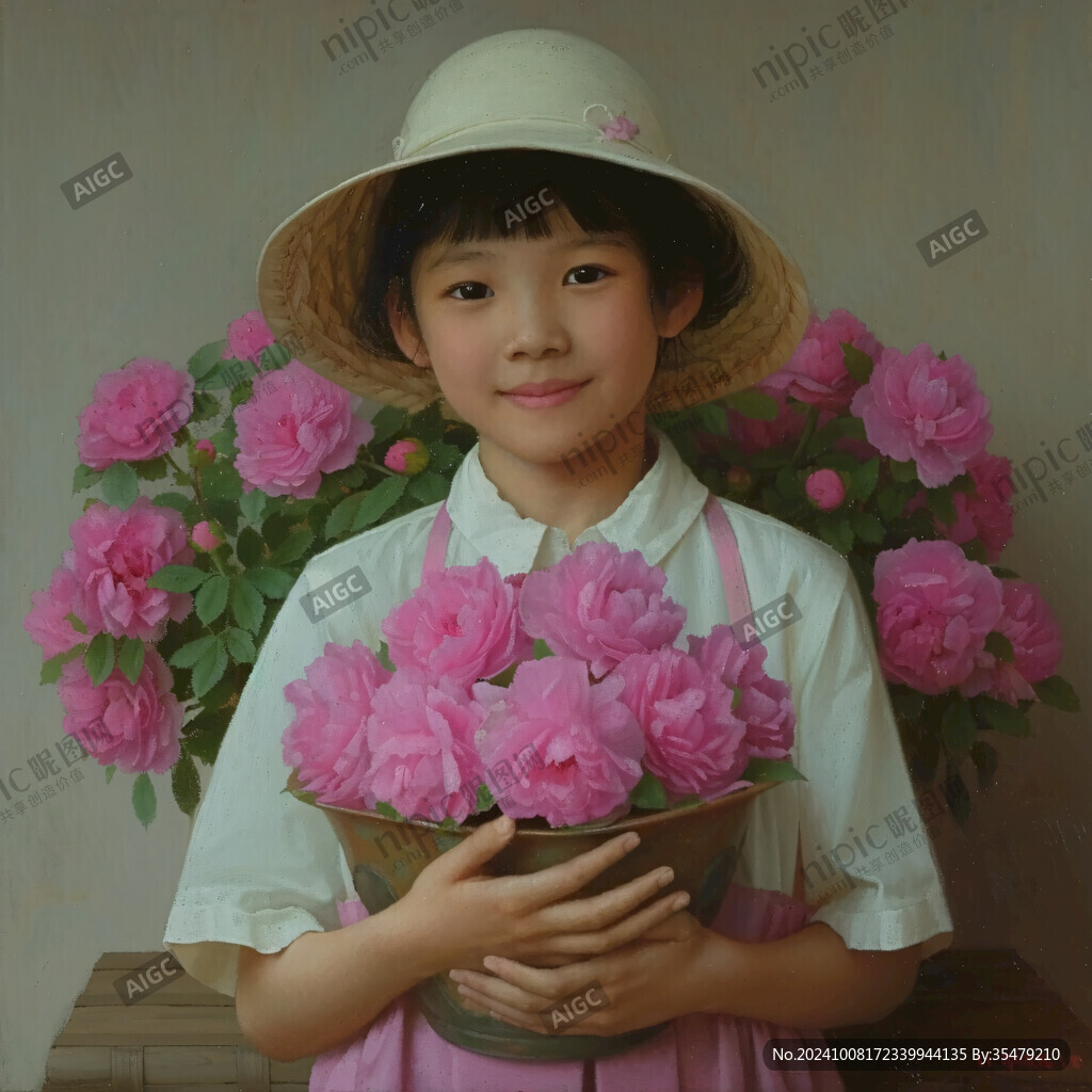 提花籃的小女孩