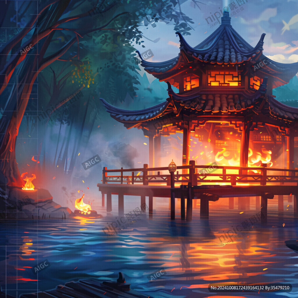 亭子古風插畫