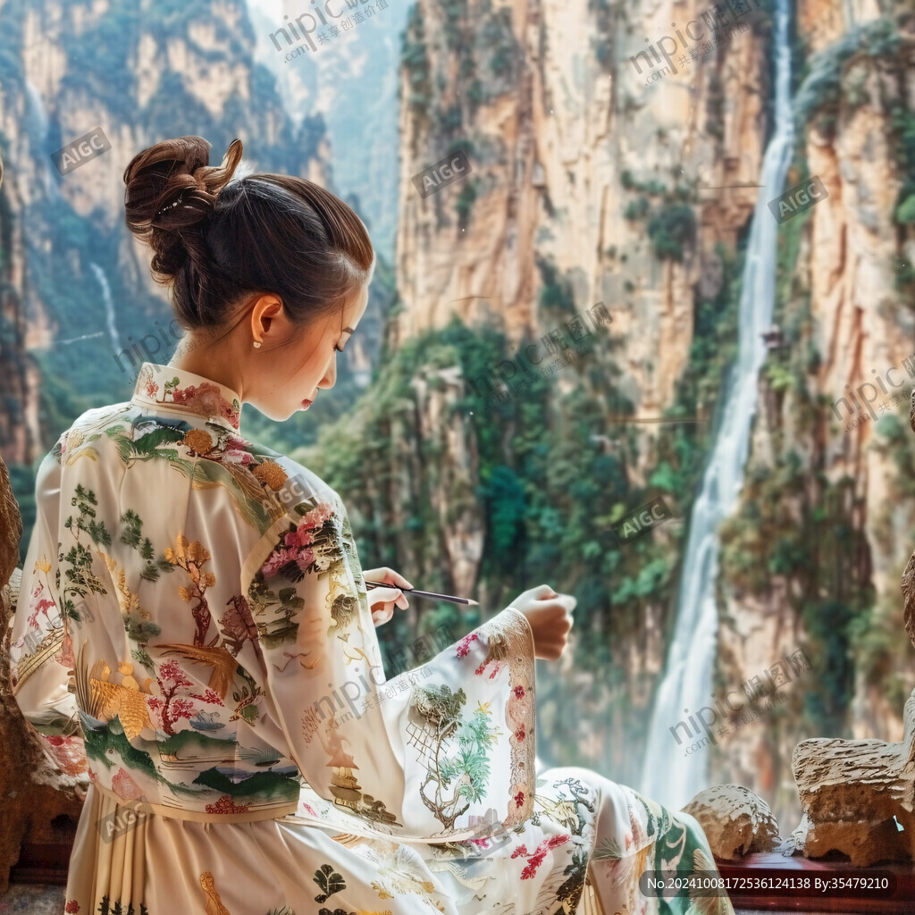 看瀑布的姑娘